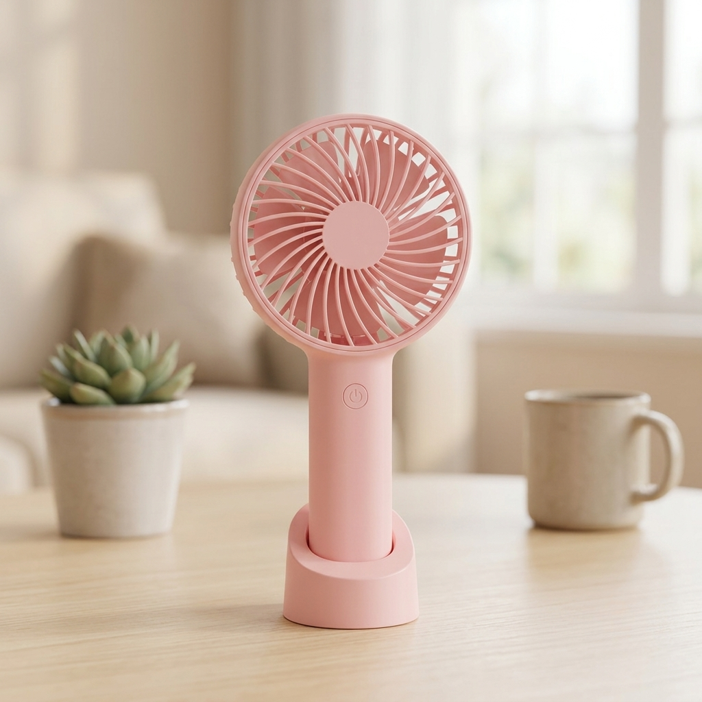Chic Pink Handheld Mini Fan – Portable USB Rechargeable Fan with Desk Stand