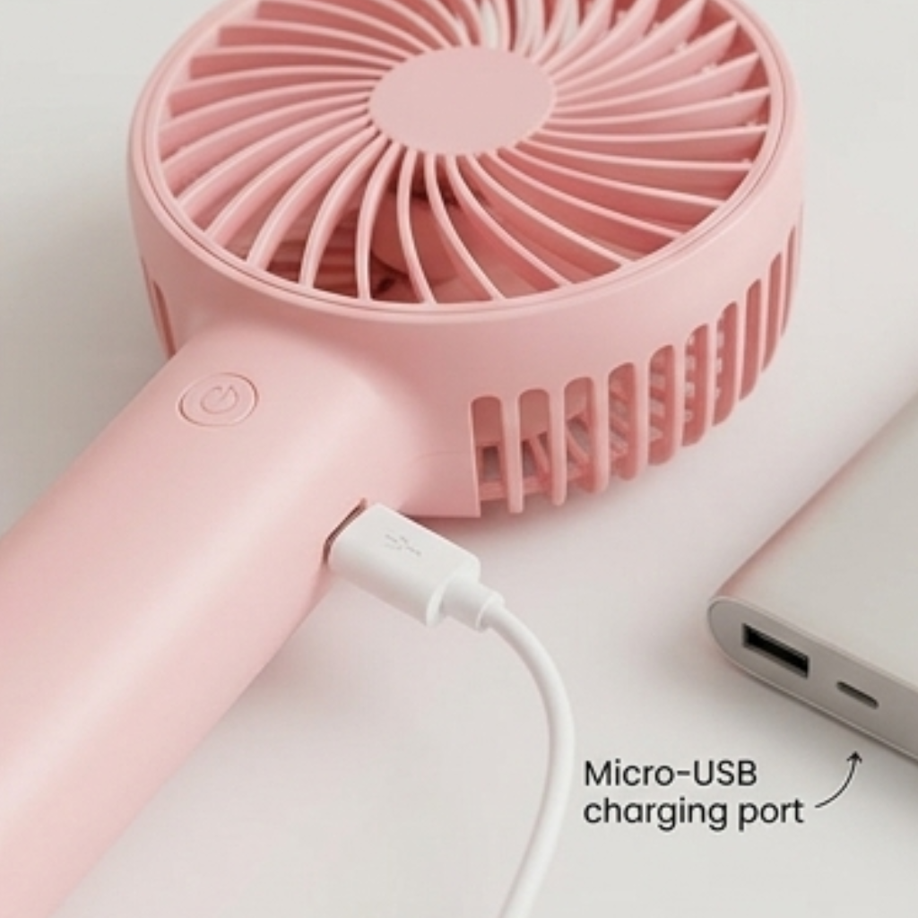Chic Pink Handheld Mini Fan – Portable USB Rechargeable Fan with Desk Stand