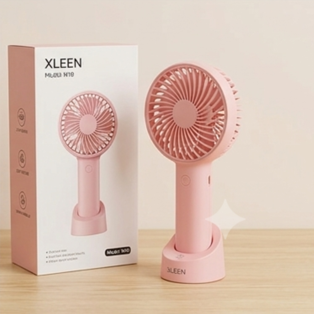 Chic Pink Handheld Mini Fan – Portable USB Rechargeable Fan with Desk Stand